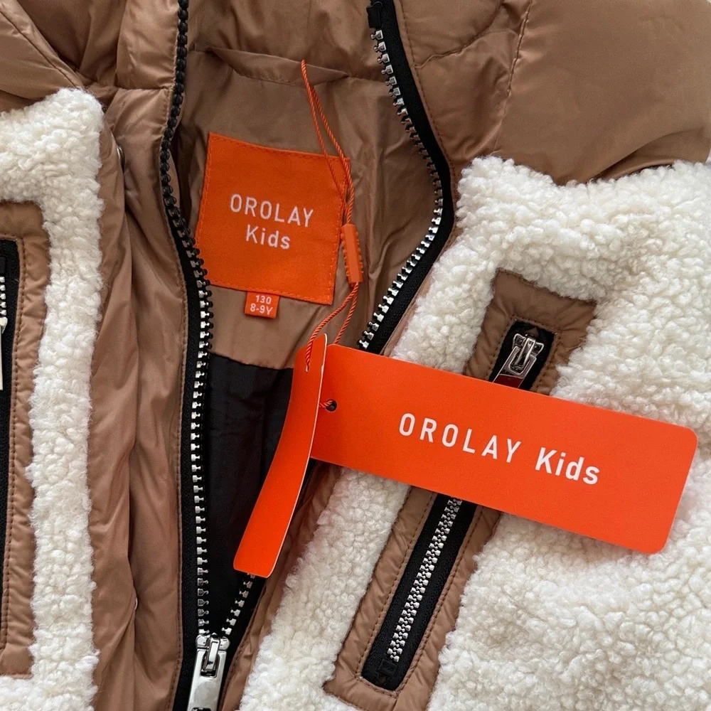 NWT Orolay Universe Kids Down Puffer Girls Size 8 700 Fill Khaki Warm